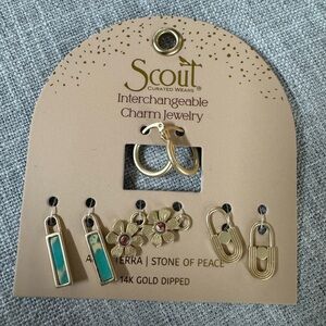 Scout interchangeable charm earrings. Aqua Terra Stone of Peace